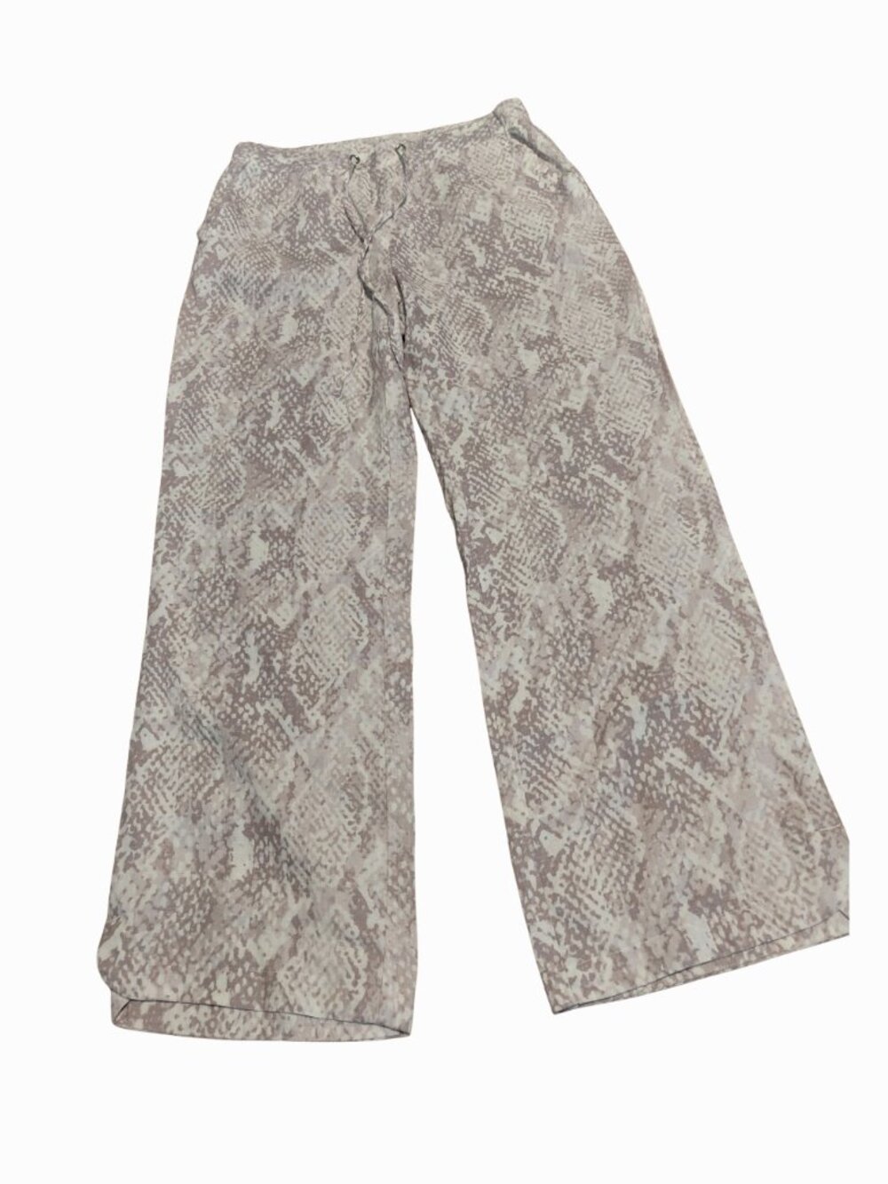 JM Collection Gray Snakeskin Print Wide-Leg 100% Linen Pants Women's Size 8